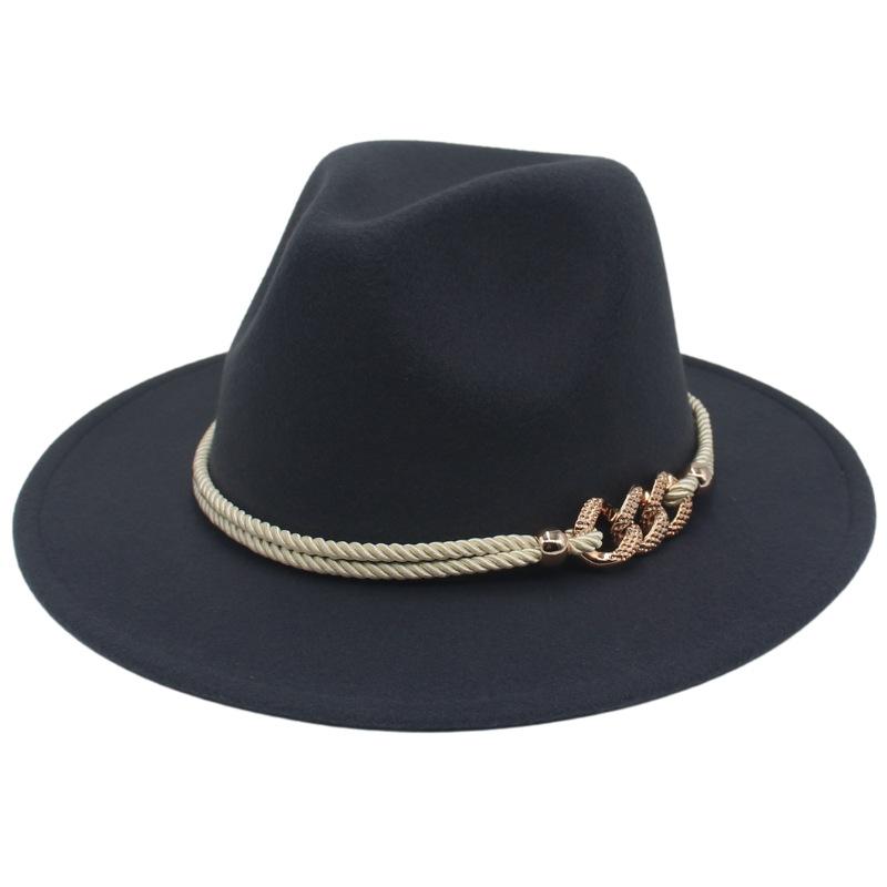 Jazz Hat Retro Men'S And Women'S Cotton Felt Hat Big Brim Panama Hat Gold Chain Hat