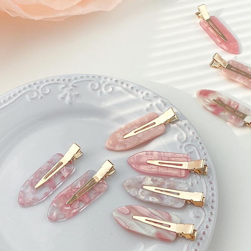 2Pcs Korean Style Hair Styling Tool Simple Pink Seamless Hair Clip For Women Sweet Fresh Bangs Clip Duckbill Clips Hairpins
