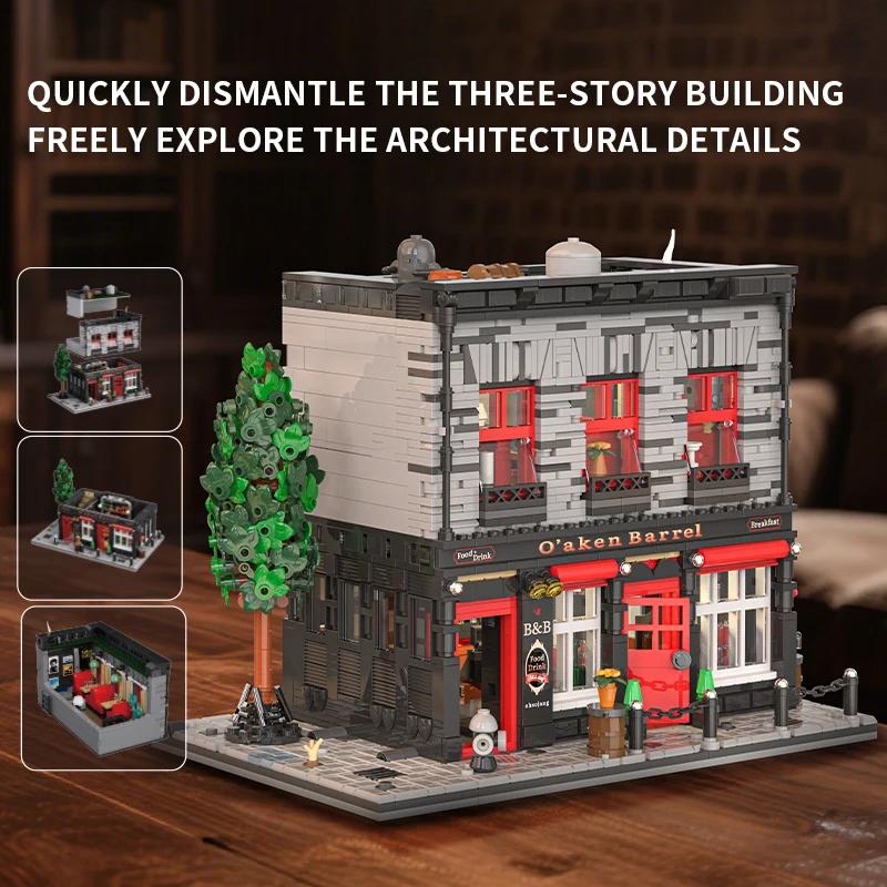 Non-Toxic 2368Pcs Vintage Pub Building Blocks Creative Scarlet Tavern Model Bricks Desktop Decoration Diy Toys For Kids Holiday Gifts