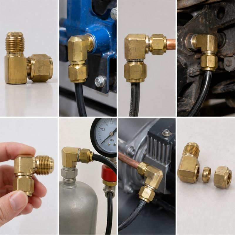 Brass 90 Degree Elbow Union for 3/8 Female x Male Pipe Ends, Angle Fitting with Turning Center Section for Pipe Change in Narrow Places