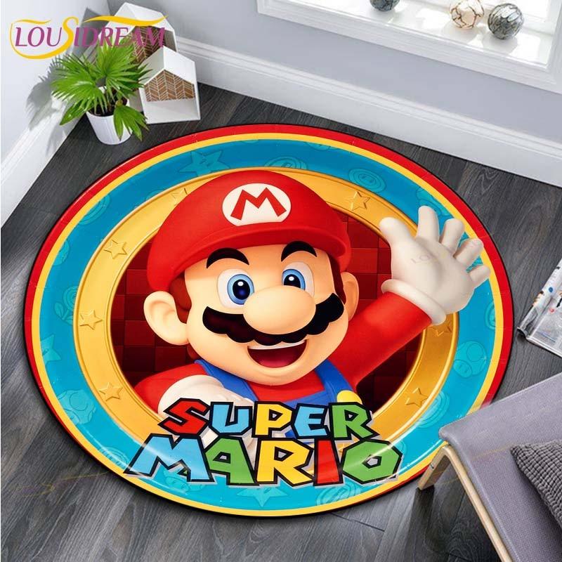 Cartoon Mario Bros Runder Teppich für Wohnzimmer Teppiche Mädchen Kosmetik Bereichsteppich Fußmatte Schlafzimmer Teppichmatte für Kinder Mädchen 60cm