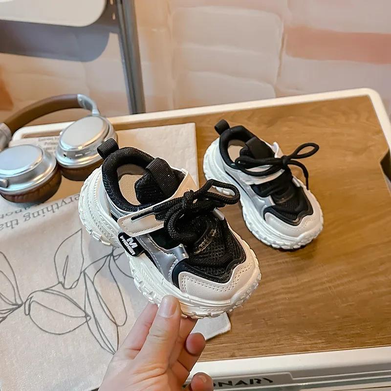Students Sports Shoes Thick Soft Sole Children Running Shoes Mesh Breathable 2025 New Fashion Kids Sneakers Handsome Trendy