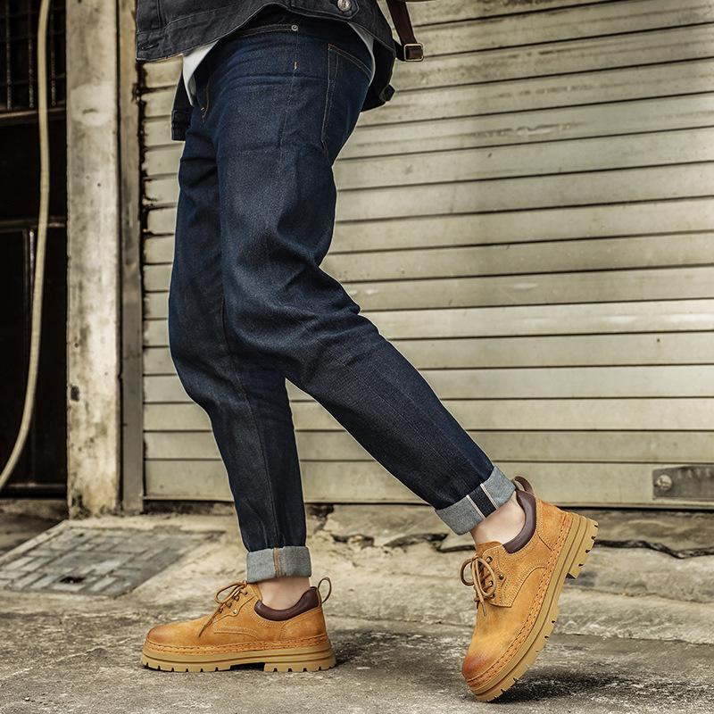 Verktøysko herre 2025 vår nye høykvalitets lave ankelstøvletter overlag svineskinn retro plattform fritidssko herre