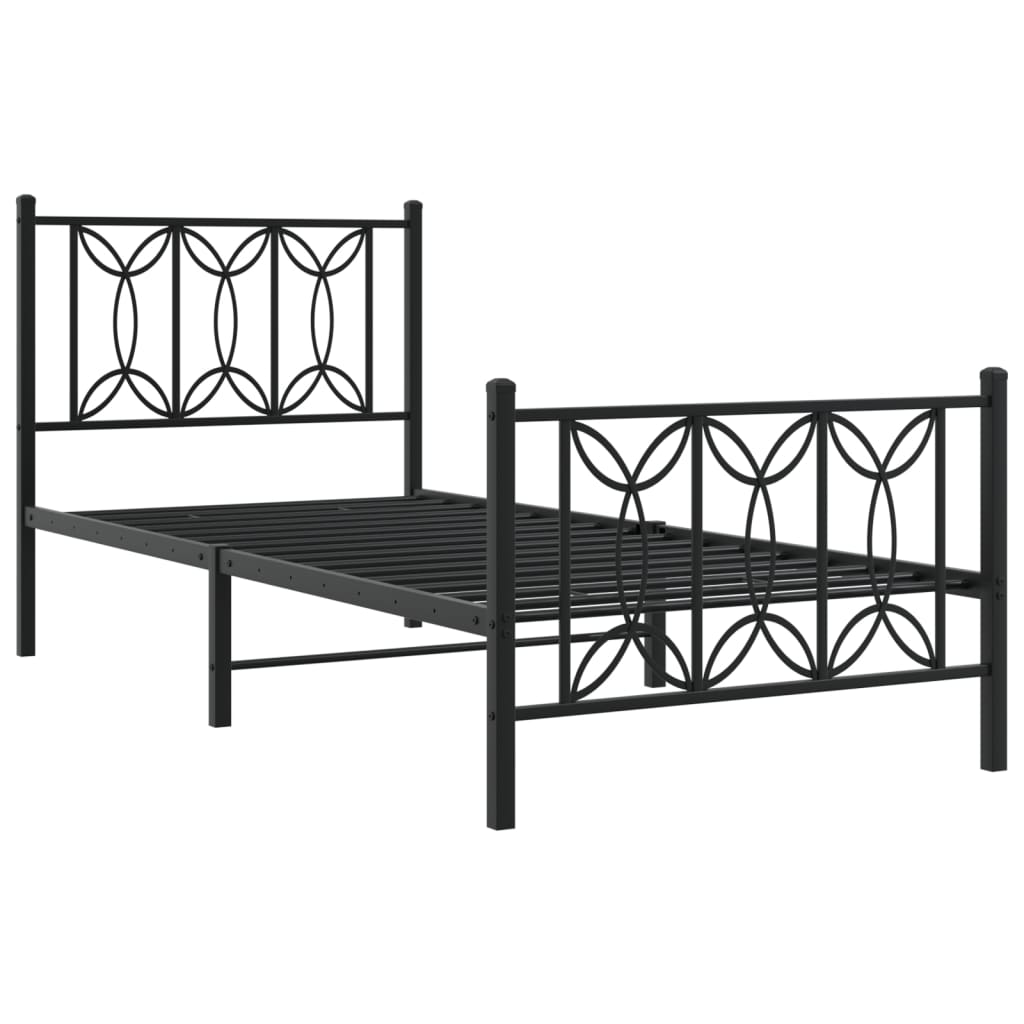 Metal Bed Frame with Headboard and Footboard Black 75 X 190 Cm