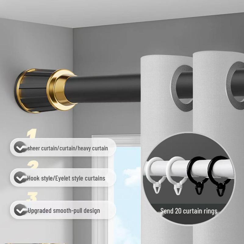 Telescopic No-Drill Curtain Rod & Bracket, Clothes Drying Shower Support Rod, Door Roman Rod