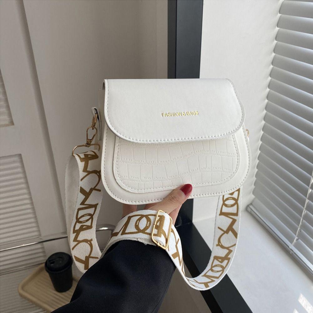 Trendy PU Leather Saddle Shoulder Bags Solid Color Flap Messenger Bag Handbags Women Girls