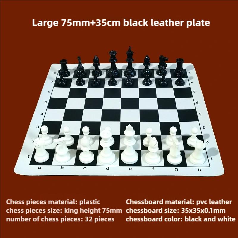 Peças de Xadrez 66/75/97mm Crianças Adulto Xadrez Brinquedos Intelectuais Xadrez de Resina Tabuleiro de PVC Dobrável Jogo de Campeonato de Personagens Brinquedos black