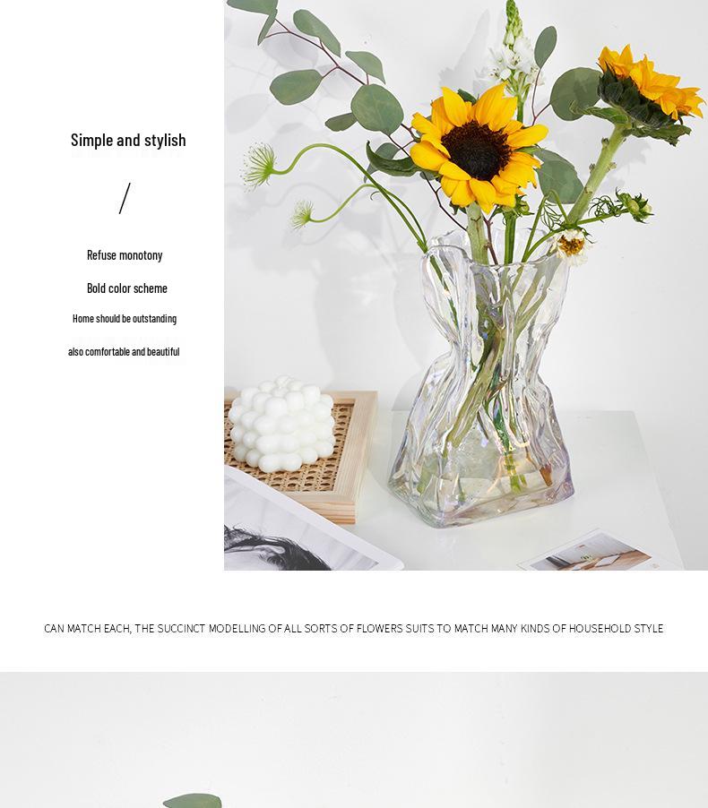 European Style Transparent Glass Vase for Creative Flower Arrangements - High-End Décor for Living Room or Desktop.