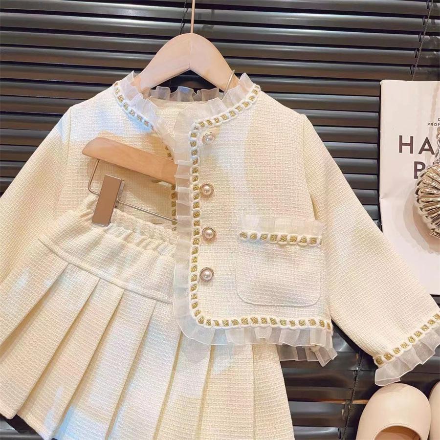 Childrens Clothing Spring Autumn Collection Girls Lace Jacket Short Skirt Fashionable Two Piece Set