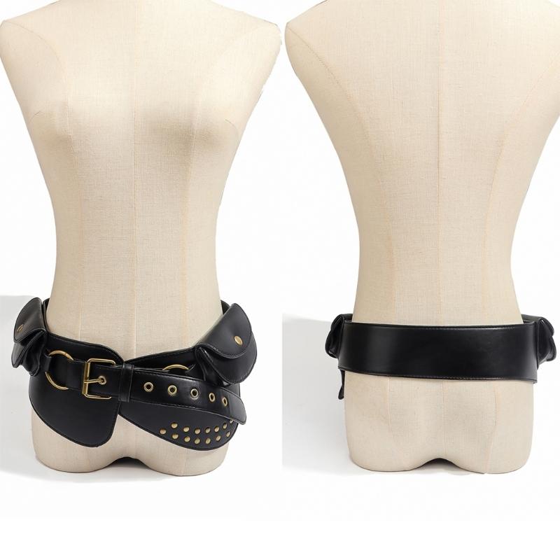Rivets Studded PU Belt with Coin Pouch Fanny Bag Belt Waist Strap For Jeans Pants Daily Wear and Formal Event