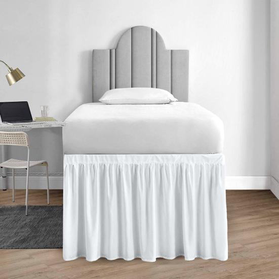 Ruffled Bed Skirt Solid Color Wear Resistant Washable Non-Fading Extra Long College Dorm
