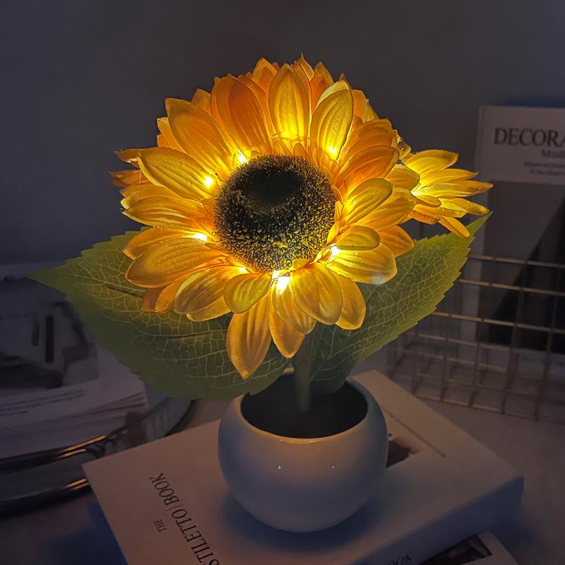 LED Sunflower Bedside Night Light: Indoor Touch-Charging Simulation Bouquet for a Warm Atmosphere