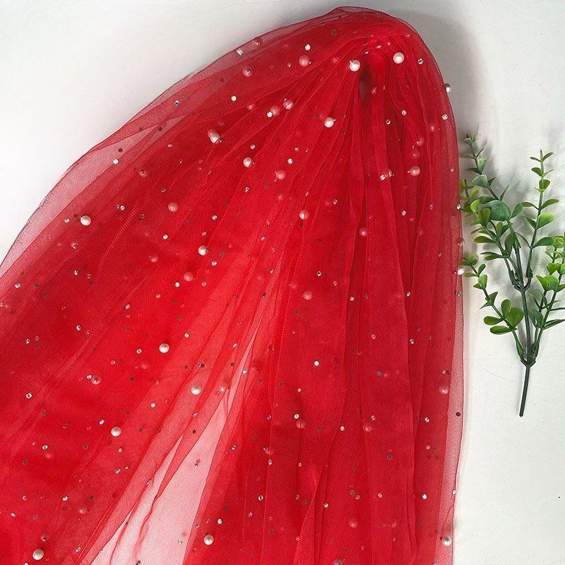 Beads Colored Diamonds Nails Pearl Imitation Pearl Encryption Fabric Wedding Dress Headgear Gauze Skirt Background Cloth Mesh