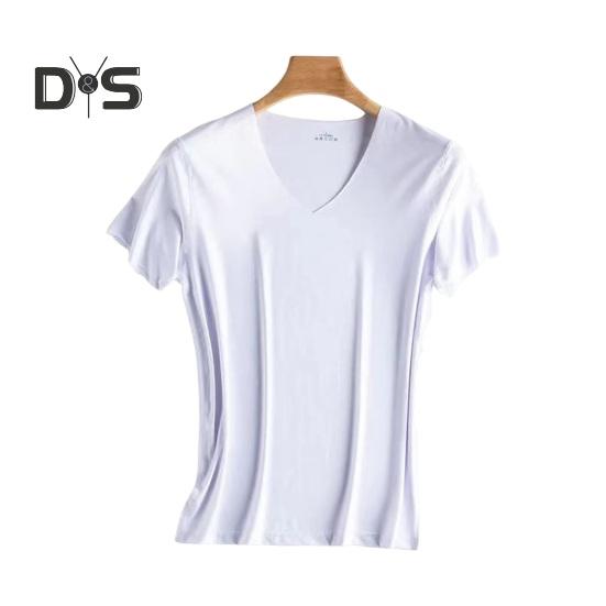 

Мужская летняя футболка с V-образным вырезом из тонкого ледяного шелка, сплошной цвет, тонкий эластичный пуловер средней длины, впитывающий пот, быстросохнущий спортивный топ для фитнеса XL белый