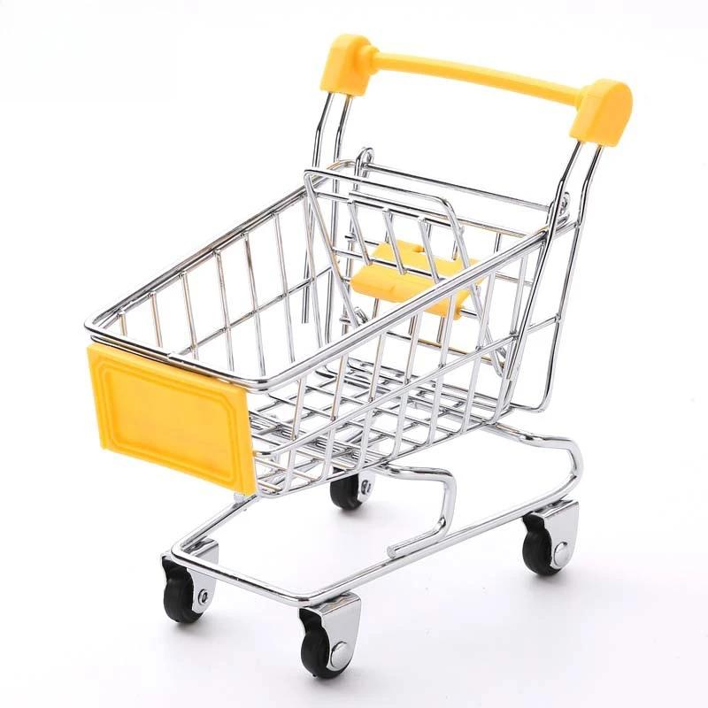 

1 шт. Мини-тележка для супермаркета, игрушечная тележка, настольная металлическая модель, поделки, украшения для дома жёлтый