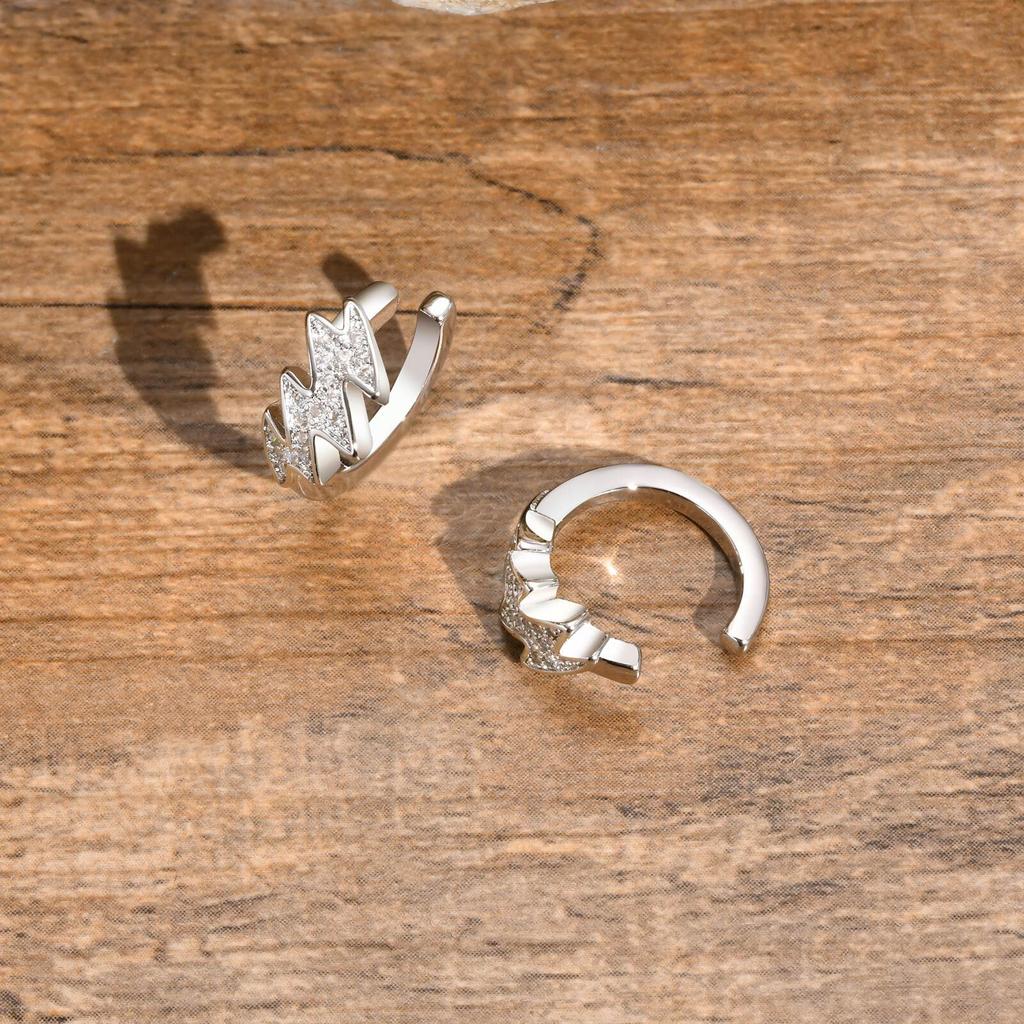 Men's Ear Bone Clip,Silver Color Zircon Lightning Clip Earring,Classic Punk Jewelry Gifts for Him