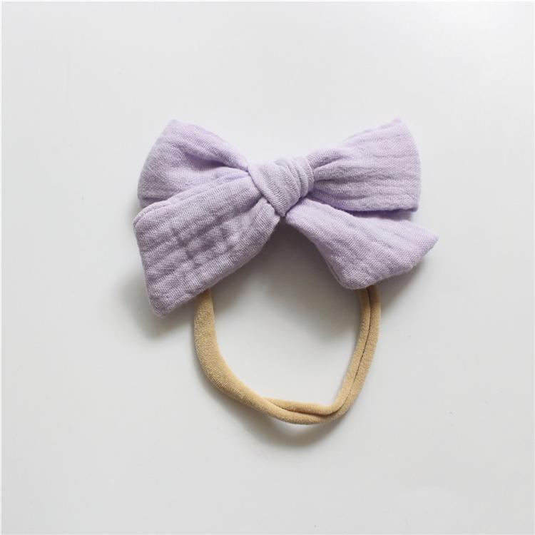 Gauze Bamboo Knotted Bowknot Baby Headbands Plain Color Cotton Muslin Newborn Hair Bows