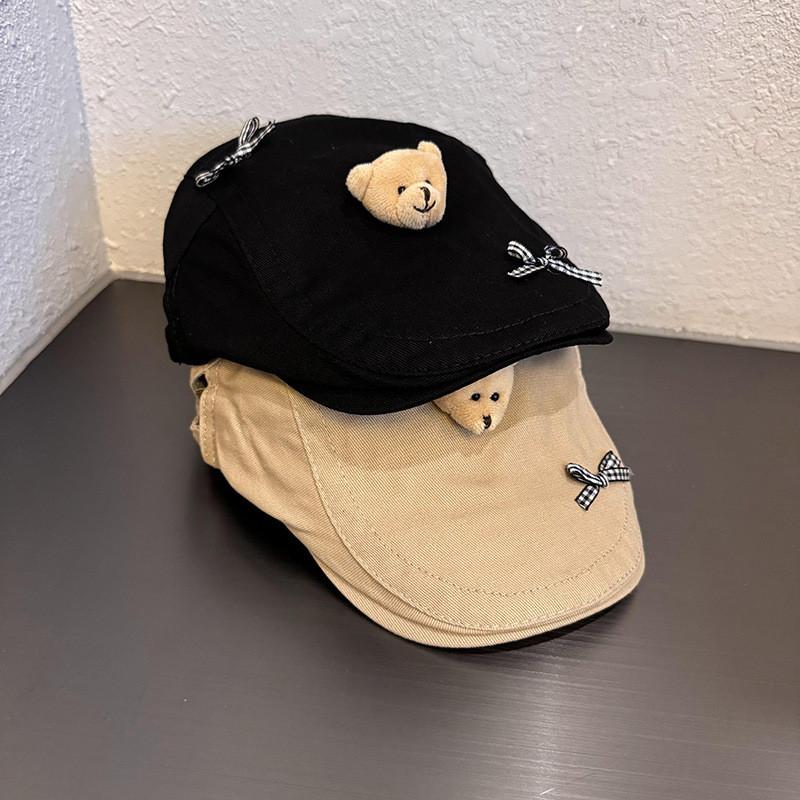 Soft Girl Bear Beret Hat With Butterfly Bow Fashion Summer Casual For Women