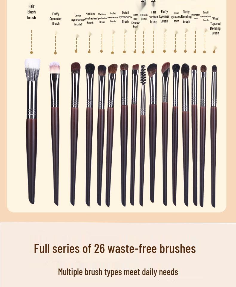 26-Piece Professional Makeup Brush Set - Animal Hair Brushes for Makeup Artists