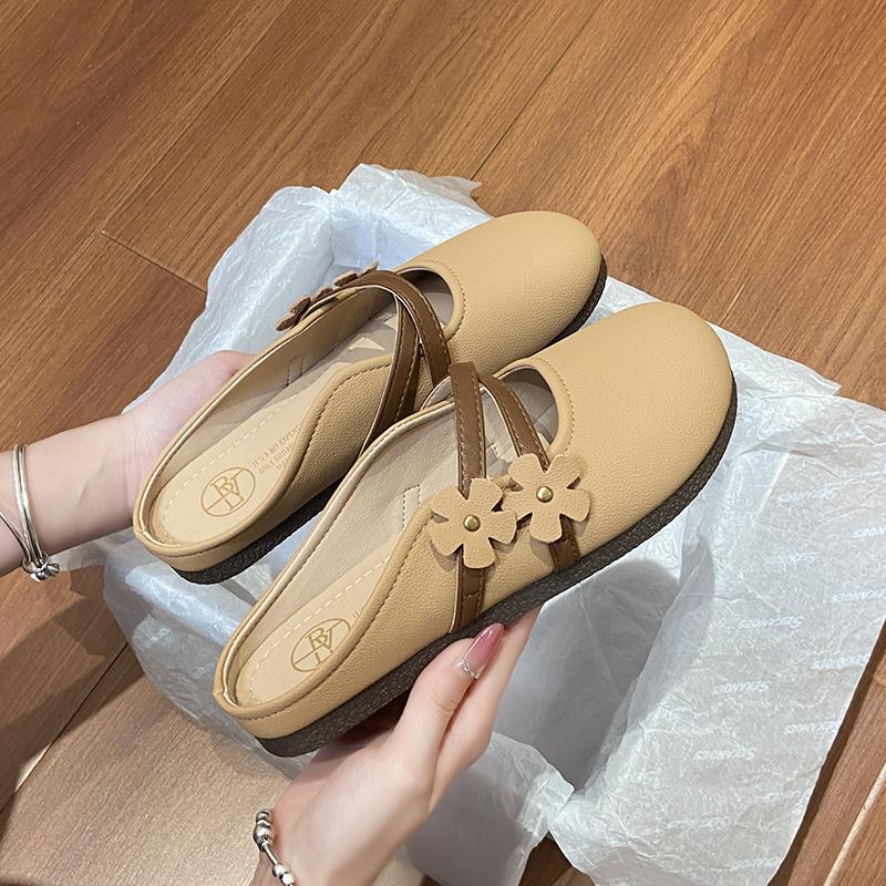 

Модные мюли CRLAYDK Fashion женские слипоны с цветком, кожаные шлепанцы, женские слайды с ремешком на пятке, летние лоферы для ходьбы, повседневная обувь 40