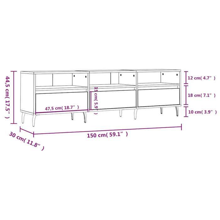 VidaXL Meuble TV noir 150x30x44,5 cm bois d'ingénierie 831293