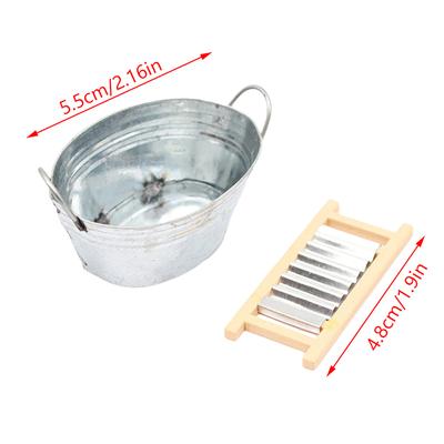 1Set 1:12 Dollhouse Miniature Washboard Iron Bucket Bathroom Model Decor Toy Doll House Accessories