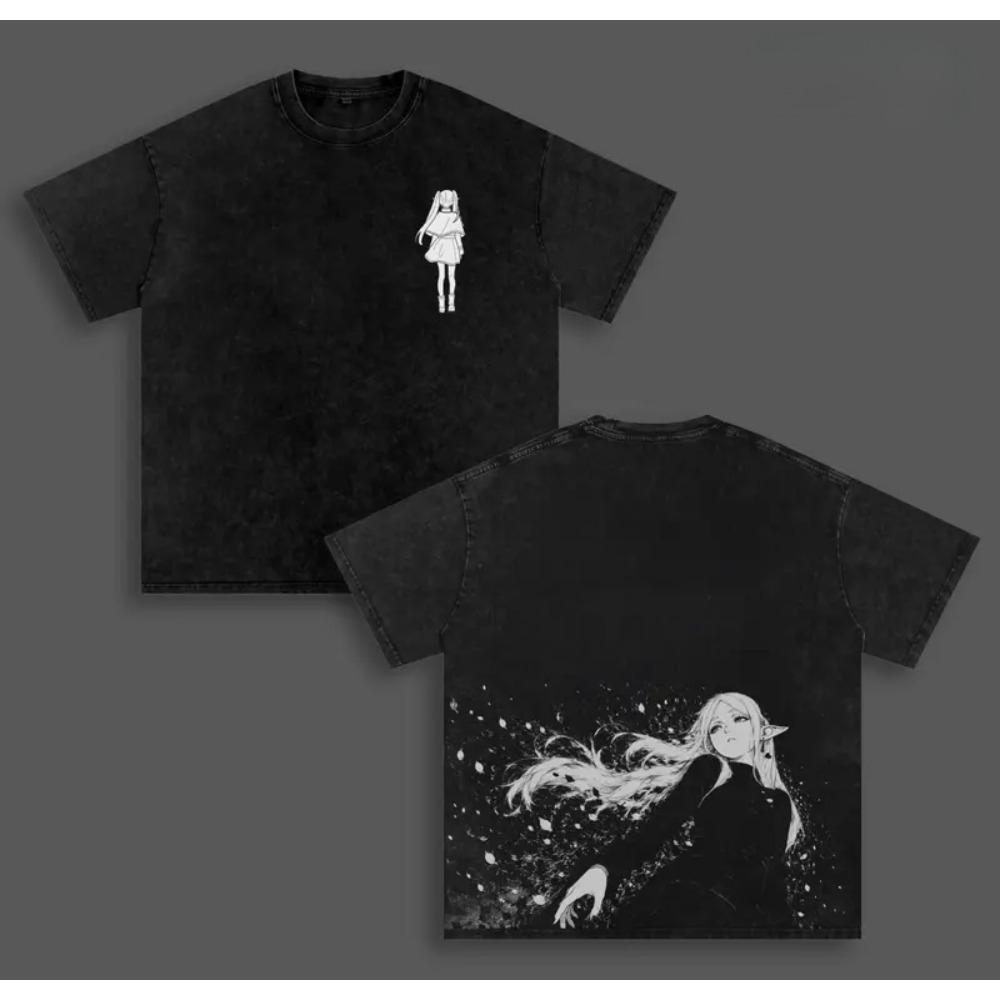 Camiseta Gráfica Frieren Más Allá del Final del Viaje para Hombre y Mujer de Manga Corta Ropa Oversize Streetwear Camiseta de Algodón Lavado Vintage