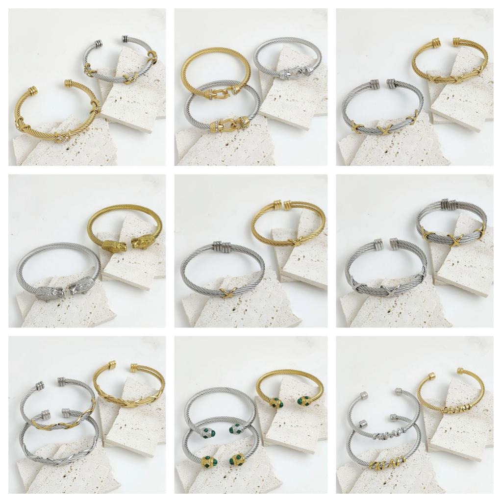 Stainless Steel Letter X Inlaid Zirconium Twist Rope Steel Wire Rope Opening Bracelet Women's Cable Bracelet Party Daily Jewelry