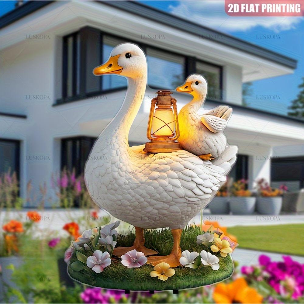 Rață mamă cu rățuște drăguțe, acril plat 2D, decorațiune, potrivită pentru grădină, plante în ghiveci, exterior, terasă, Crăciun, Halloween