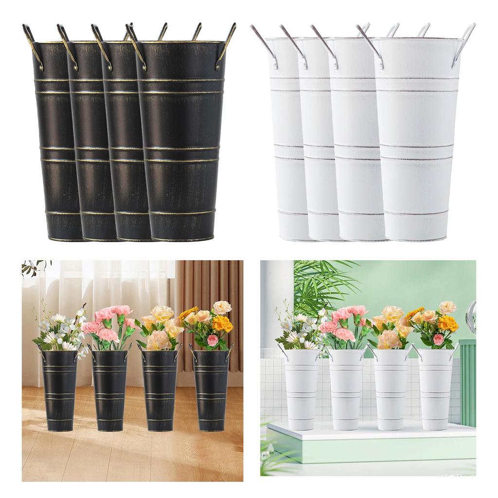 4Pcs French Floral Bucket Storage Plant Planter for Balcony Deck Front Porch
