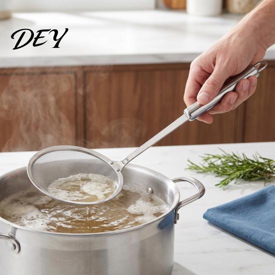 Large Kitchen Frying Spoon Stainless Steel Fine Mesh Skimmer, 100-Mesh Oil Strainer with Skimmer Long Handle, Ladle for Soup Foam Handle