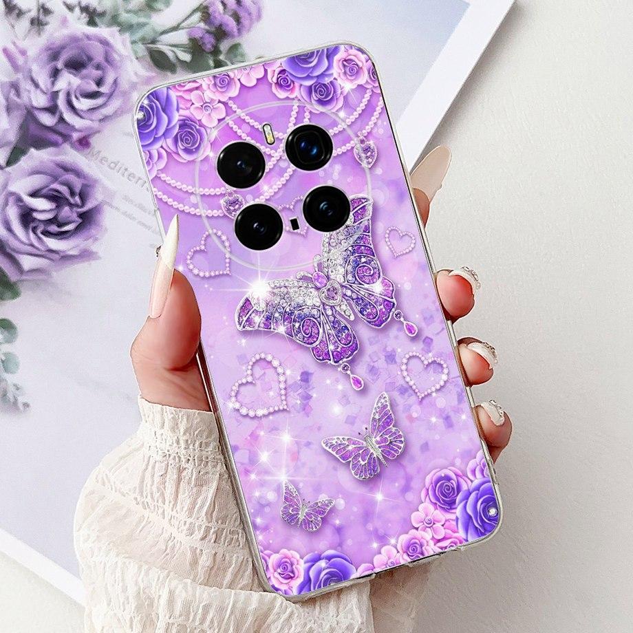 For Honor Magic 7 Pro Phone Case Magic7 Magic 6 Lite 5 Lite Back Cover Girly Fashion Flower Butterfly Paintong Soft TPU Bumper