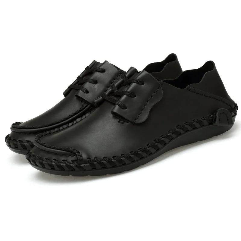 Men Genuine Leather Casual Shoes Lace-up Handmade Flat Shoes Male Office Work Shoes Men's Sneakers Zapatillas Big Size 38-48