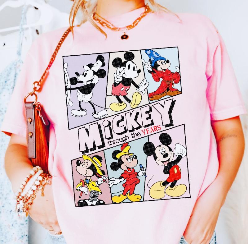 

2026 Летняя футболка с принтом Микки Унисекс Мода унисекс Хлопок Качество Повседневная Свободная Короткий рукав Классическая унисекс S