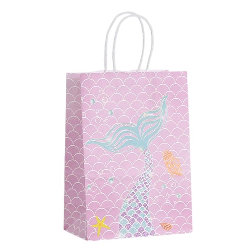 12pcs Mermaids Print Paper Gift Packaging Bag Ocean Themed Party Favors Bags with Handle Holiday Celebration Supplies