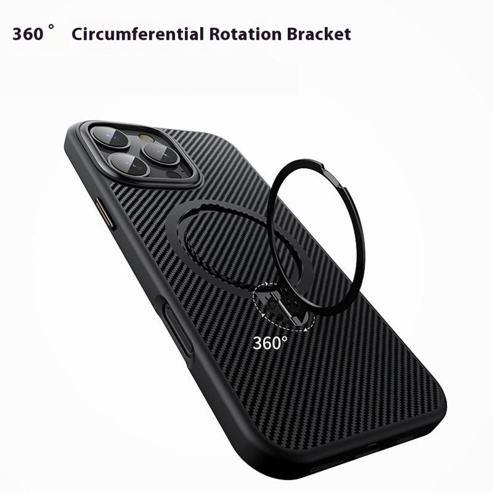 For iPhone 16 Pro Max Case Compatible with MagSafe Kickstand Carbon Fiber Texture PC + TPU Back Cover