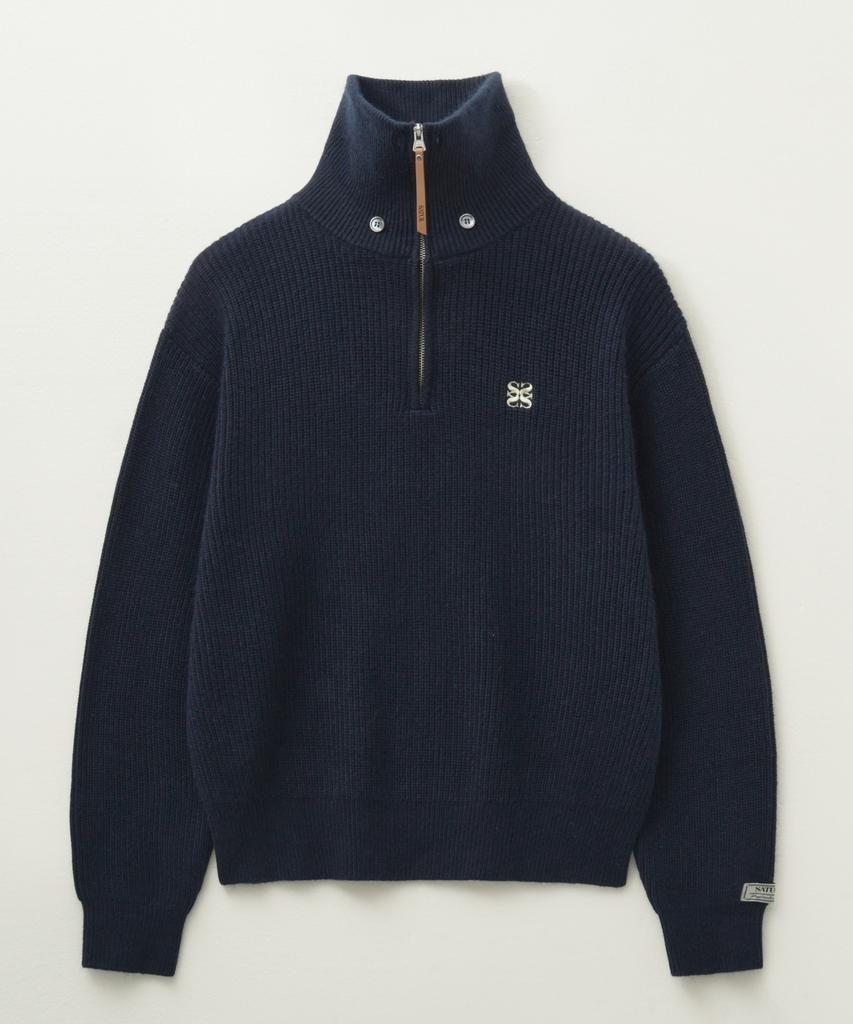 Seteo Button-Up Sailor Half Knit Zip-Up Navy