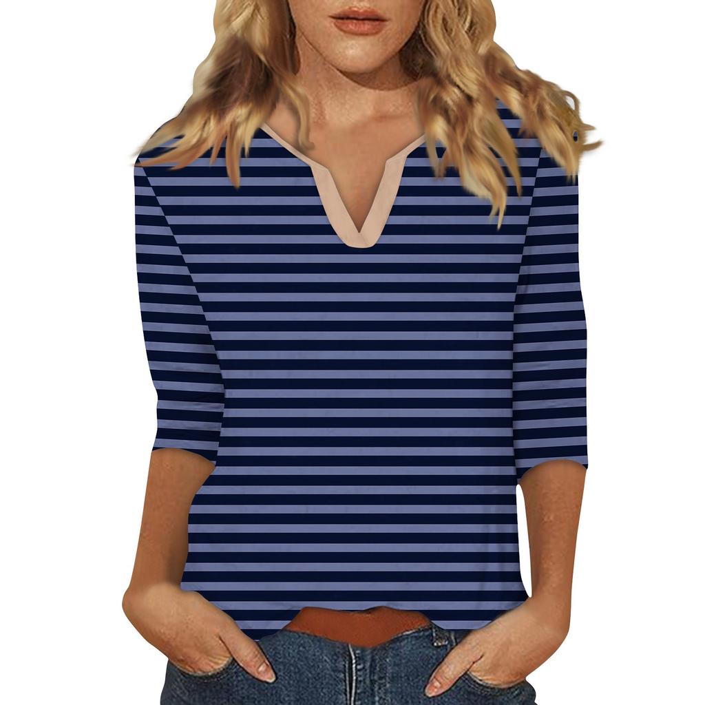Women's Stand Collar 3/4 Sleeve Printed Top T-shirt