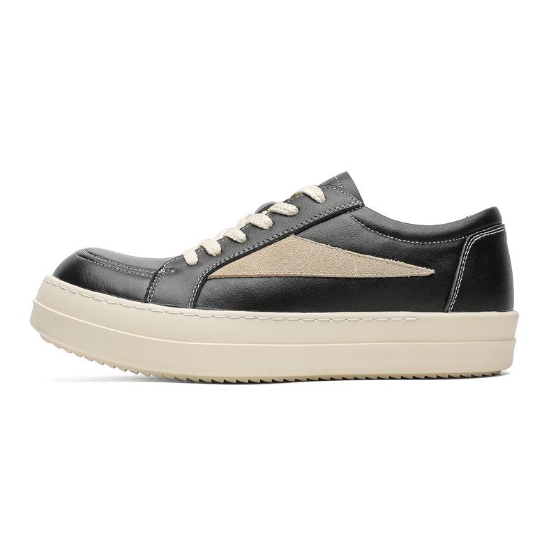 Men'S Spring New Genuine Top Layer Cowhide Low-Top Skate Shoes, Thick Sole Fashion Trend Casual Sports Sneakers