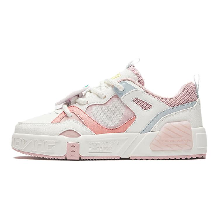 Anta Kids Fabric Comfortable Personalized Non-Slip Wear-Resistant Low-Top Skate Shoes Kids Sneaker White Pink 322438010-1