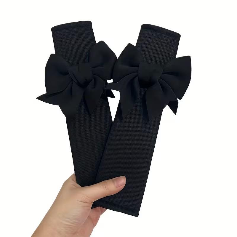 2Pcs Solid Color Bow Ice Silk Shoulder Pads Car Seat Belt Protective Cover Car Anti-strangle Anti-skid Pad Shoulder Cover Car Decoration Accessories