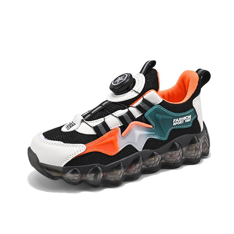 Zapatillas Deportivas para Niños, Botones Giratorios, Zapatos para Niños Grandes, Zapatillas para Correr de Suela Blanda, Zapatillas de Baloncesto de Malla, Zapatos para Niños de Estilo Caliente