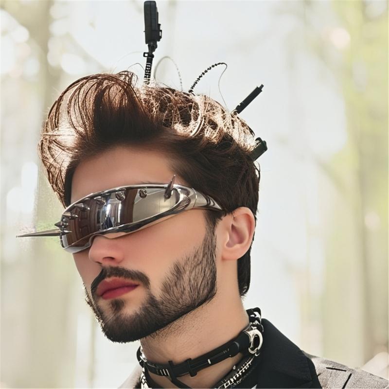 Punk Style Oversized Unisex Sunglasses Metal Studded Windproof Design Sun Protections Eyewear For Outdoor Sports