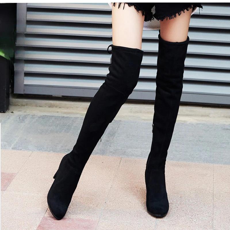 Fashion High Boots Female Winter Boots Women Over The Knee Boots Flat Stretch Sexy Fashion Shoes  Black Mujer Sneakers
