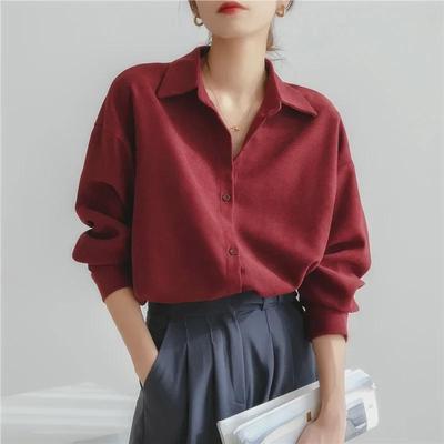 Locker gebürstetes Retro-Hemd aus rotem Cord für Damen – Frühling/Herbst 2025