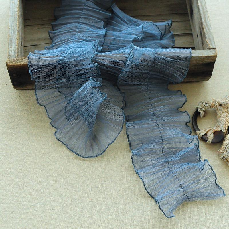 

10cm Wide Center Pleated Ruffled Tulle Lace Fabric DIY Clothes Neckline Cuffs Side Ornaments Toys Princess Skirt Sewing Trim 1 yard чорний