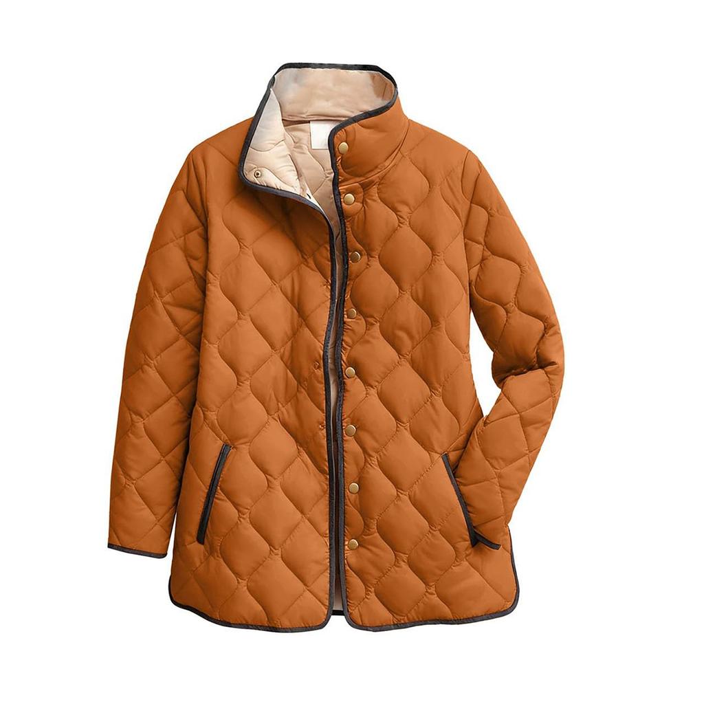 Damen Einfarbig Stehkragen Plissee Baumwolle Langarm Knopfleiste Jacke