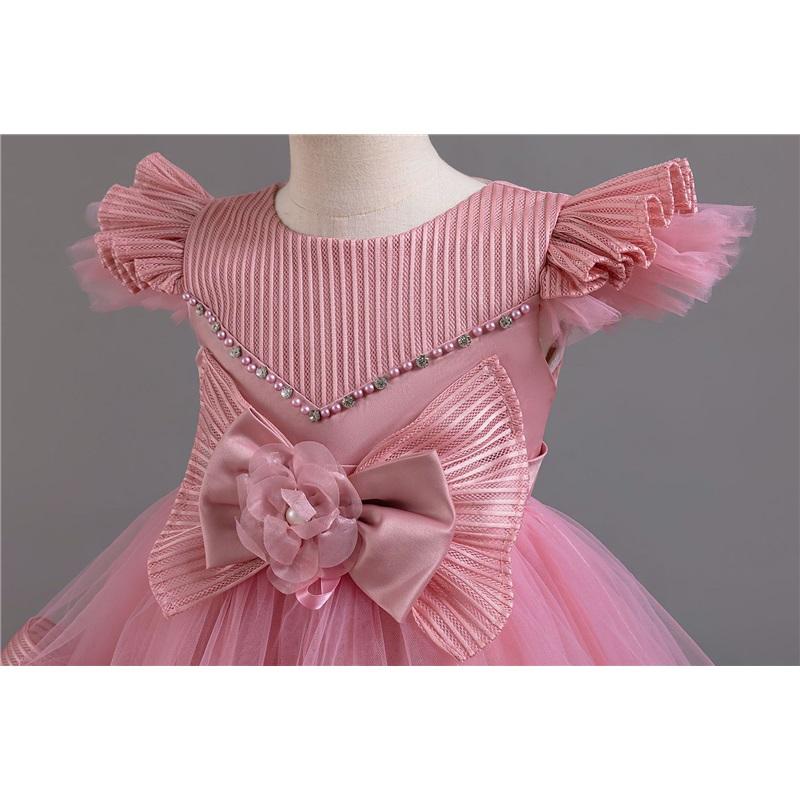 Toddler Princess Dress With Tail Puff Sleeve Elegant Party Dress For Girls Party Gown Wedding Dress For Girls Special Occasion Dress