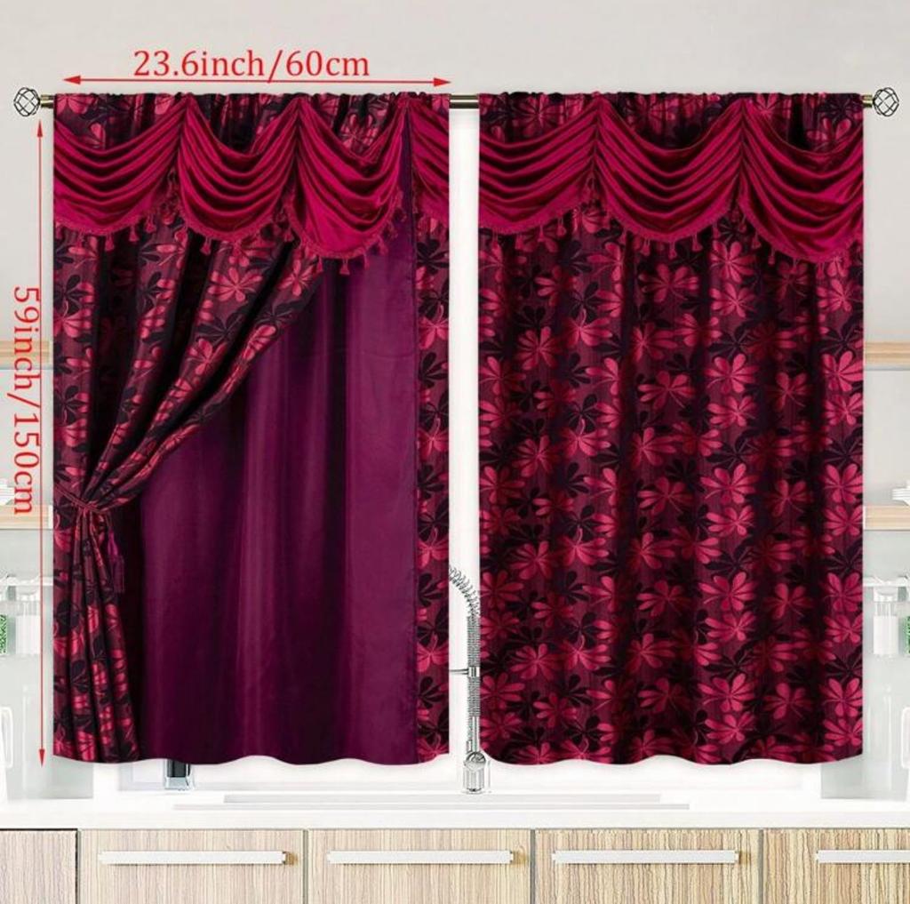 Red Floral False Background Pattern Printed Curtains, Bedroom and Living Room, Home Decoration, Room Decoration