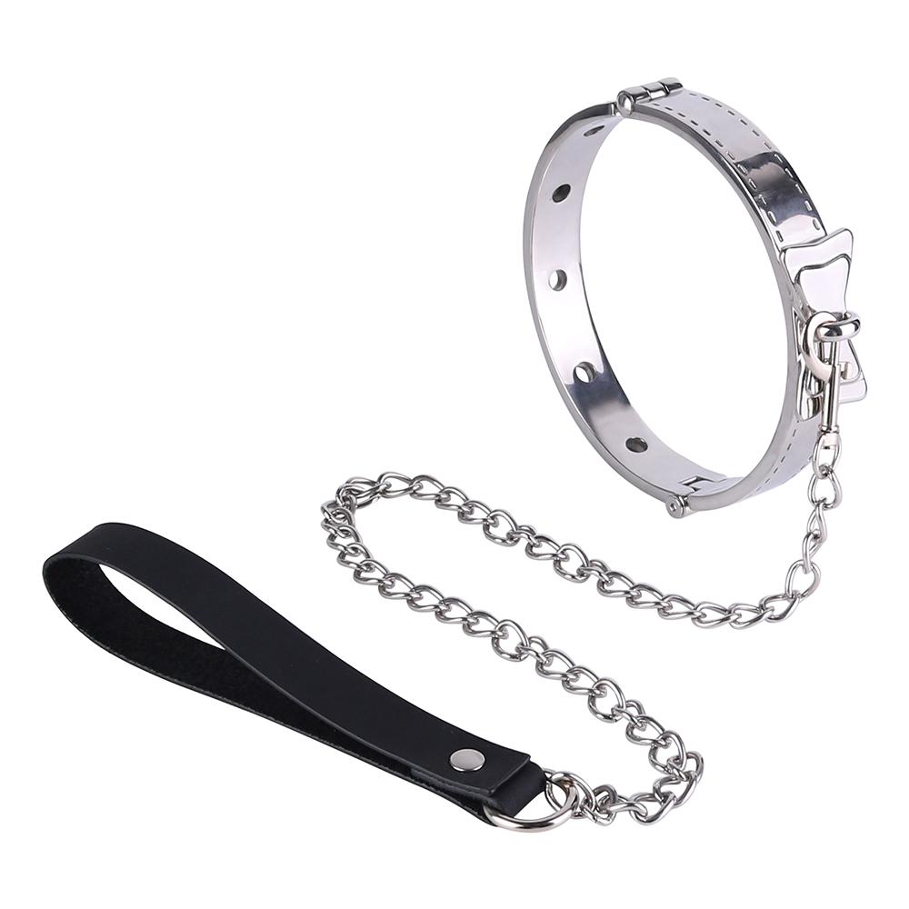 FISTSX High Quality 304 Stainless Steel Collar with Metal Chain Leash BDSM Bondage Kit Metal Collar Restraint Sex Toys